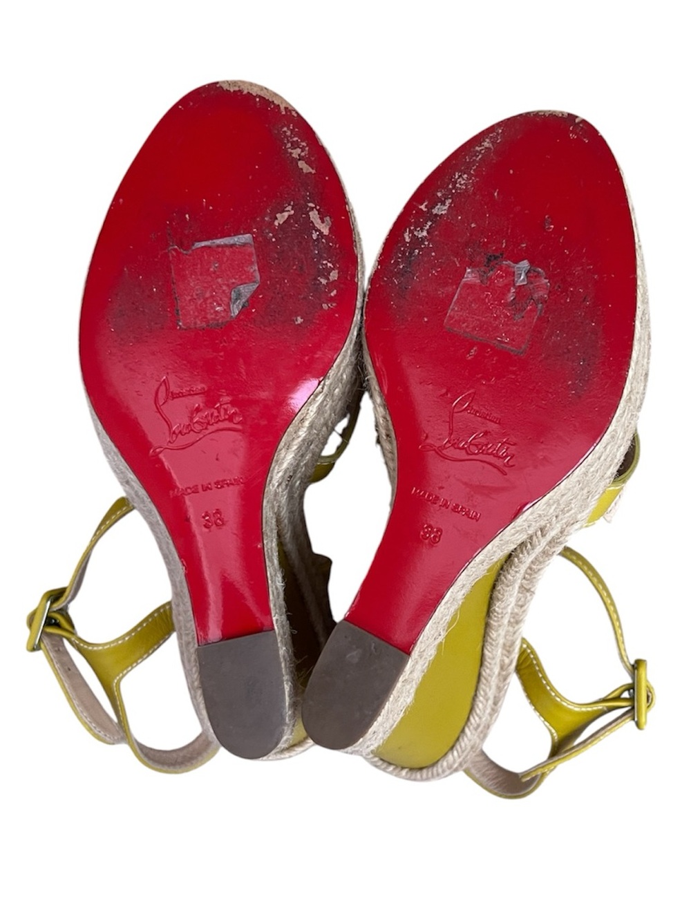 Christian Louboutin Zero Problem 140 Calf Rope Yellow Espadrilles Wedges Jute 38 - Picture 10 of 11